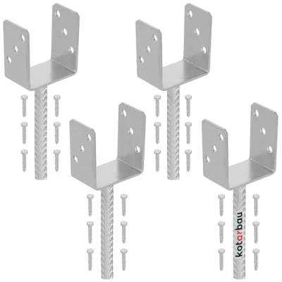 Afbeelding van KOTARBAU® Set van 4 paalhouders voor het afdichten beton U 91 mm thermisch verzinkt staal betonanker houten palen paalanker grondhuls hekpalen