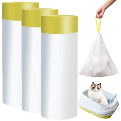 Afbeelding van 60 stuks kattenbakzakken 94 x 45 cm vuilniszakken met trekkoord zelfreinigende voor katten 3 rollen