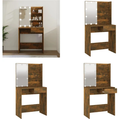 Afbeelding van Kaptafel met LED verlichting 74,5x40x141 cm gerookt eikenkleur
