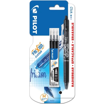 Afbeelding van Pilot Gelroller Frixion Ball Clicker, Blister Van 4 Stuks (1 + 3 Vullingen), Zwart Balpen