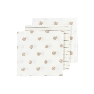 Afbeelding van Meyco Baby Dot Stripe hydrofiele doeken 3 pack sand 70x70cm