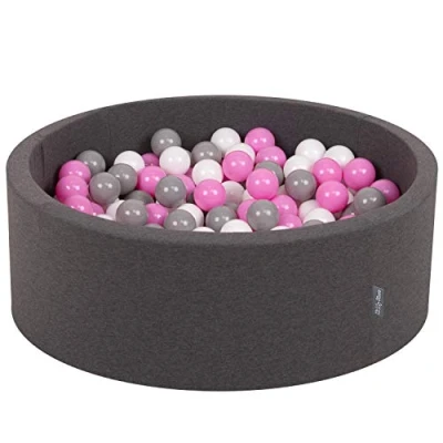 Afbeelding van KiddyMoon 90 x 30 cm/300 ballen met een diameter van 7 cm, rond ballenbad voor baby&#039;s, gemaakt in de EU, donkergrijs: Grijs/wit/roze