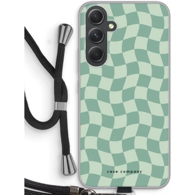 Afbeelding van Case Company® hoesje met Koord geschikt voor Samsung Galaxy A54 Grid Groen Telefoonhoesje Zwart Bescherming aan alle Kanten en Over de Schermrand