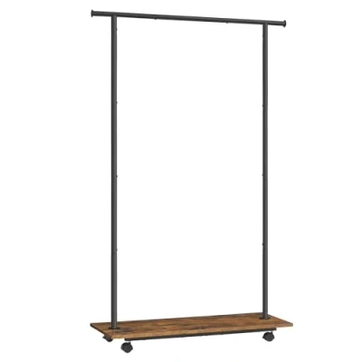 Afbeelding van SONGMICS Kledingrek met wieltjes, kapstok plank, draagstang 30 kg, structuur van staal, voor slaapkamer, kleedkamer, rustiek bruin en inktzwart HSR151B01