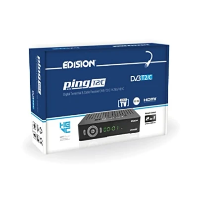 Afbeelding van EDISION PING T2/C terrestrische ontvanger TNT &amp; DVB H.265/HEVC High Definition PVR 2xUSB, HDMI, SCART, LAN, IR sensor, RS232, ondersteunt USB WiFi, universele 2 in 1 afstandsbediening