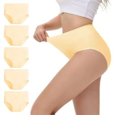Afbeelding van NUOZA Set van 5 katoenen damesslips, hoge taille, ademend, Beige, 3XL