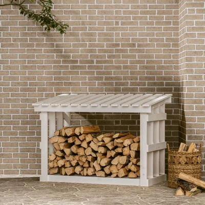 Afbeelding van Haardhoutrek 108x64,5x77 cm massief grenenhout wit