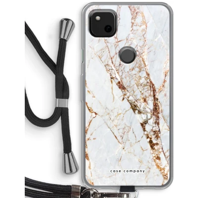 Afbeelding van Case Company® hoesje met Koord geschikt voor Google Pixel 4a Goud marmer Telefoonhoesje Zwart Bescherming aan alle Kanten en Over de Schermrand