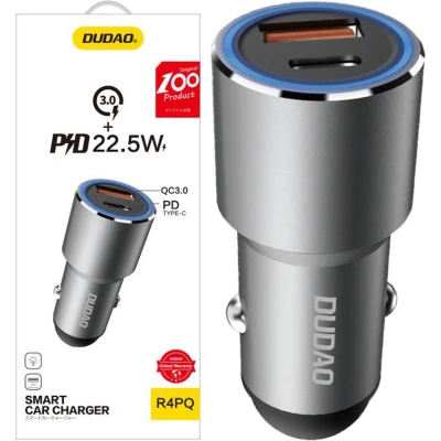 Afbeelding van Dudao Autolader Snellader USB A en C 22.5W (QC) Contraplug Grijs