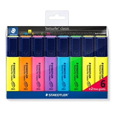 Afbeelding van Staedtler Markeerstift Textsurfer Classic Etui Van 8 Stuks: Geel, Oranje, Roze, Paars, Blauw, Groen En...