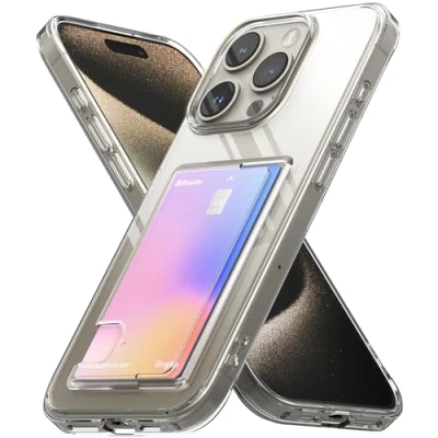 Afbeelding van Ringke beschermhoes compatibel met iPhone 15 Pro [Fusion Card], kaarthouder, portefeuille, transparant, ultradun, robuust, stijf, achterkant, zacht, schokbestendig, voor Pro,