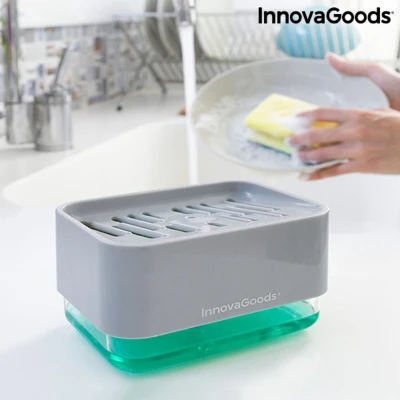 Afbeelding van 2 in 1 zeepdispenser voor het aanrecht Pushoap InnovaGoods