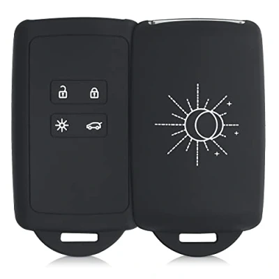 Afbeelding van kwmobile Autosleutel accessoires, compatibel met Renault Smart Key 4 toetsen (alleen Keyless Go), minimalistische beschermhoes, zon en maan, wit/zwart