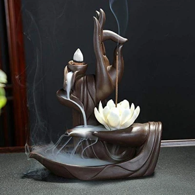 Afbeelding van Handgemaakte Backflow wierook brander Lotus/monnik houder kooi stokken met 10 stks kegels huisdecoratie Lotus
