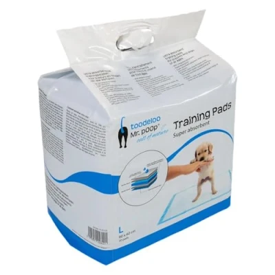 Afbeelding van Mr. Poop Toodeloo Puppy Pads Trainingsmatjes Maat L: 90 x 60cm 30 Stuk Absorberende onderleggers zindelijkheidstraining puppy&#039;s