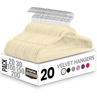 Afbeelding van Utopia Home kleerhangers van premium fluweel, antislip en duurzame met 360 draaibare haak voor volwassenen, robuuste (ivoor, 20 stuks)