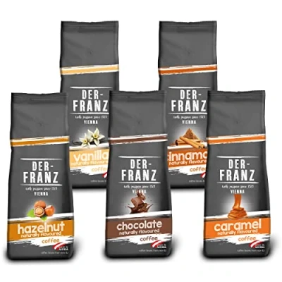 Image de Coffee Pack, Ground, 5 x 500g flavoured Coffee, 1 Noisette, Vanille, Choccolate, Cinnamon, Caramel
