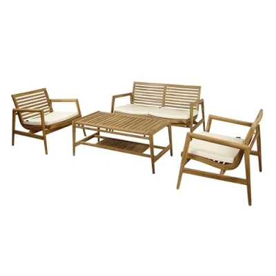 Afbeelding van AXI June Stoel bank loungeset 4 delig Teak/crème 2 stoelen en met tafel 5 personen