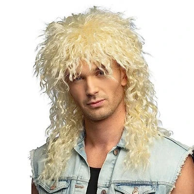 Afbeelding van Boland Pruik Rocker Blond Krullen Lang Mannen Punk en Aso