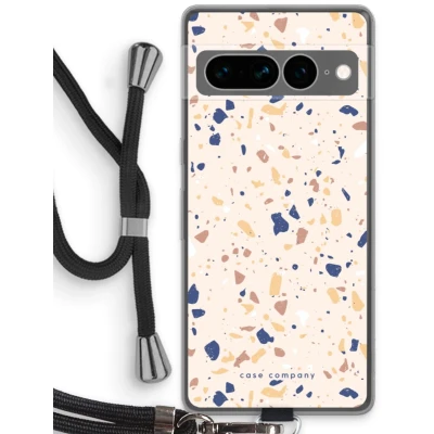 Afbeelding van Case Company® hoesje met Koord geschikt voor Google Pixel 7 Pro Terrazzo N23 Telefoonhoesje Zwart Bescherming aan alle Kanten en Over de Schermrand