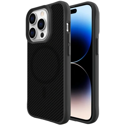Afbeelding van iMoshion Hoesje Geschikt voor iPhone 14 Pro Max Rugged Hybrid Carbon Case MagSafe Zwart