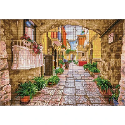 Afbeelding van Full Diamond Painting Volwassenen Hobby Volledig Pakket Vierkante Steentjes DQ10.010 Dotz® Pittoresk straatje 36 x 52cm