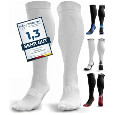 Afbeelding van aZengear compressiekousen voor dames en heren (20 30 mmHg klasse 2) vliegreizen, Pro Sport, recuperatie, anti trombose, zwart/rood, maat S M, Wit.