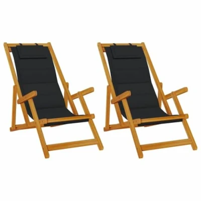 Afbeelding van vidaXL Inklapbare Strandstoelen Set van 2 Zwart Textilene