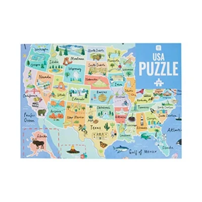 Afbeelding van Talking Tables Tabel Puzzel en Poster Verenigde Staten, 50 Blauw, 1000 Stukjes Geïllustreerd American Monument Reis Verjaardag Verjaardag, Kerstcadeau, PUZZ Map USA