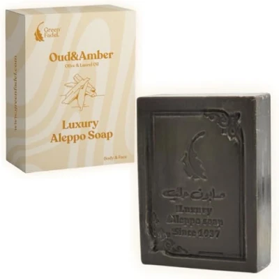 Afbeelding van GREEN FADEL (Luxury) Aleppo Zeep Origineel met Oudh &amp; Amber Aroma, 1 Stuk, Olijfolie Laurierolie, Olijfoliezeep, Natuurlijke Zeep, Luxury Soap, voor Gezicht Lichaam