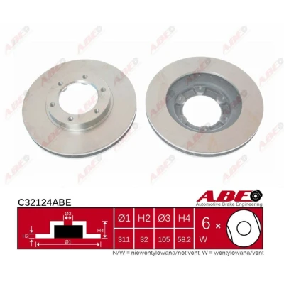 Afbeelding van ABE C32124ABE Remschijf Vooras 311 32 6 Geventileerd Grijs gietijzer TOYOTA: Land Cruiser 80