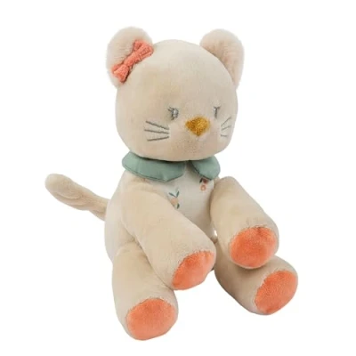 Image de Nattou Mini doudou chat Lana en coton et velours pour nouveau né prématuré, hochet intégré, env. 20 cm, Mila, Zoë Lana, beige