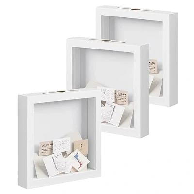 Afbeelding van EUGAD Set van 3 3D fotolijsten om te vullen 20 x cm diepe lijst voor objecten tot houten met papieren passe partout wit