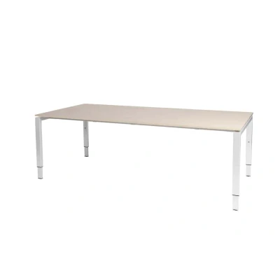 Afbeelding van Domino vergadertafel, hoogte instelbaar (62 85cm) met 200x100cm &#039;zwevend&#039; robson eiken 25mm blad en wit (RAL9010) N poot frame
