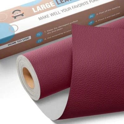 Afbeelding van lederen reparatiepatches, 40 x 160 cm, zelfklevende patch voor bank, autostoel, meubels, bordeauxrood