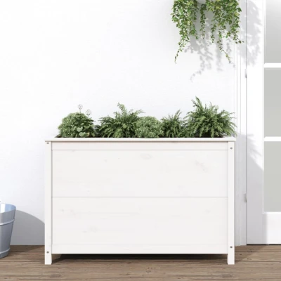 Afbeelding van Plantenbak verhoogd 119,5x40x78 cm massief grenenhout wit