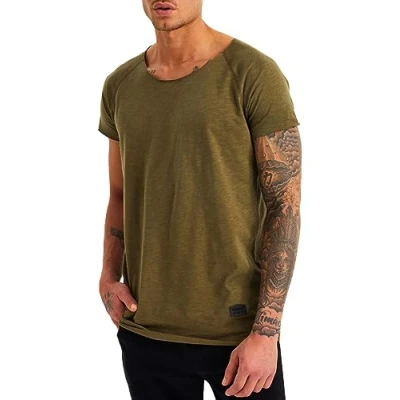 Afbeelding van Leif Nelson Heren T Shirt Ronde Hals Kraag LN 6340, kaki, L