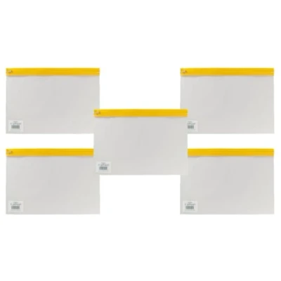 Afbeelding van Snopake 5 stuks S ritssluiting hoezen transparant / geel A4 + 370 x 260 mm