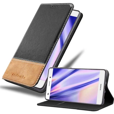 Afbeelding van Cadorabo Hoesje geschikt voor Huawei P8 LITE 2015 in ZWART BRUIN Beschermhoes met magnetische sluiting, standfunctie en kaartvakje Book Case Cover Etui