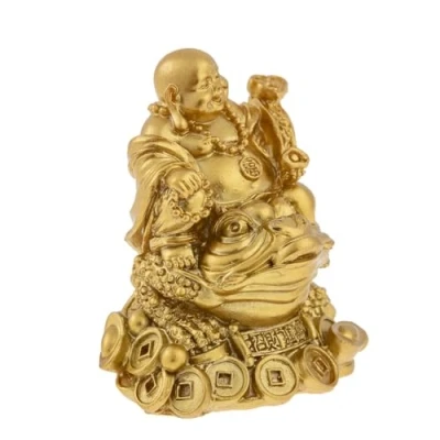 Afbeelding van lachineuse Boeddhabeeldje Lachen van Fortuin Gouden Boeddha Beeld 7 cm Feng Shui decoratie Chinees Zen Deco Object voor Binnen, Woonkamer, Kantoor Cadeau idee China Geluksbrenger