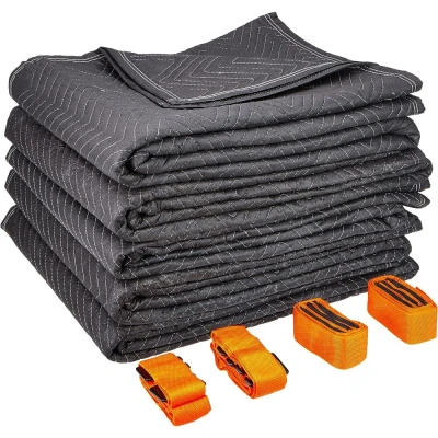 Afbeelding van Kortpack Set Van 5 Kortpacks Gevoerde Verhuisdekens + Gratis Draagriem Zwarte Stof Wit Stiksel (5 Stuks)