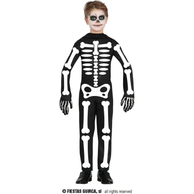 Afbeelding van Guirca Spook &amp; Skelet Kostuum Wandelend Bottenlijf Kind Zwart / Wit 10 12 jaar Halloween Verkleedkleding
