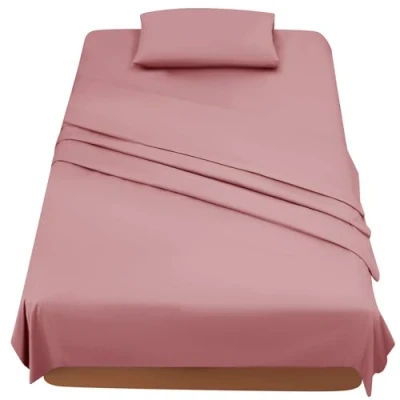Afbeelding van Poligino Beddengoed, 120 x 190 200 cm, 3 delig, microvezel, hoeslaken, bedlaken voor eenpersoonsbed, 180 280 1 kussensloop 50 80 donkerroze