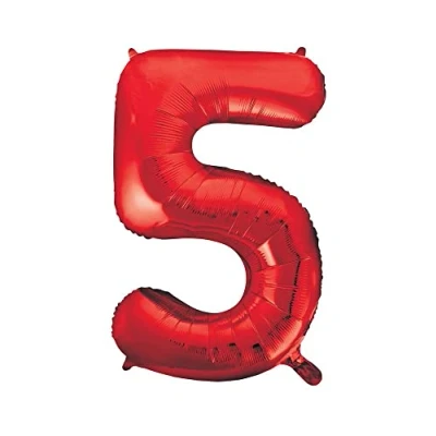 Afbeelding van Unique Party reuzenballon nummer 5, aluminiumfolie, 86 cm, rood