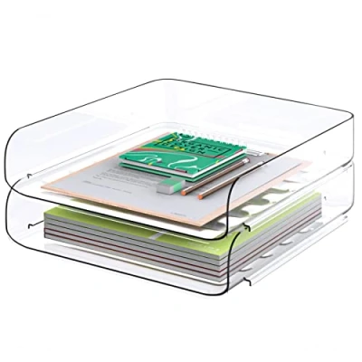 Image de Tomorotec Ensemble de corbeilles à courrier bureau empilables en PET transparent Format A4 Support rangement pour documents livres Charge latérale