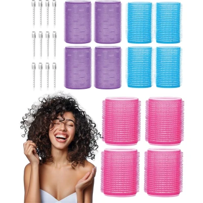Afbeelding van Krulspelden 12 stuks 3 maten Incl. haarspelden Heatless Curls Kleefrollers Haarrollers rollers Hair curler Krullen zonder hitte haar krullers Groot zelfklevend Krul