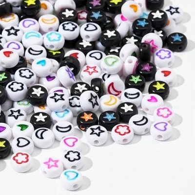 Afbeelding van HERZWILD 600 stuks glimlachende kralen om te rijgen, hartkralen, kleurrijke maankralen, voor het maken van sieraden, armbanden, halskettingen, sleutelhangers (maan)