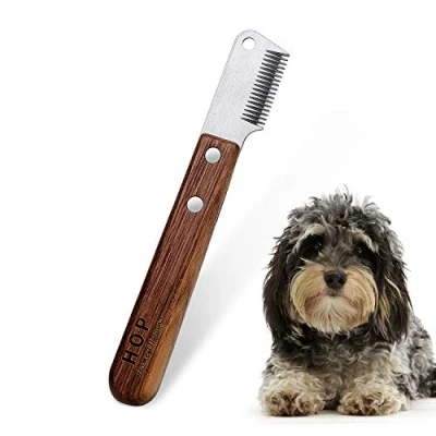 Afbeelding van Hondensnijmes met houten handvat voor stompe honden teckel hard haar fijne guard terrier, medium snijmes bruin trimmes huisdier verzorging gereedschap