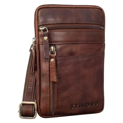 Afbeelding van STILORD &#039;Brooks&#039; Borsttas Leer Vintage Schoudertas Kleine Crossbody Bag Echt Leer, Porto Cognac, Schooltas