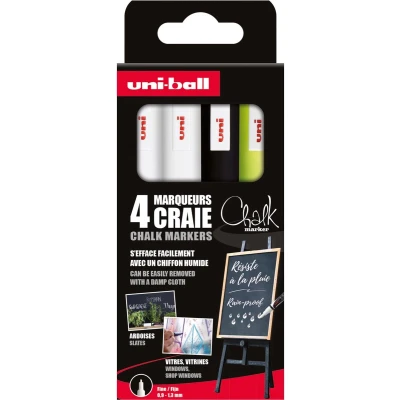 Afbeelding van Uni ball krijtmarker, ronde punt van 0,9 1,3 mm, etui 4 stuks, ass